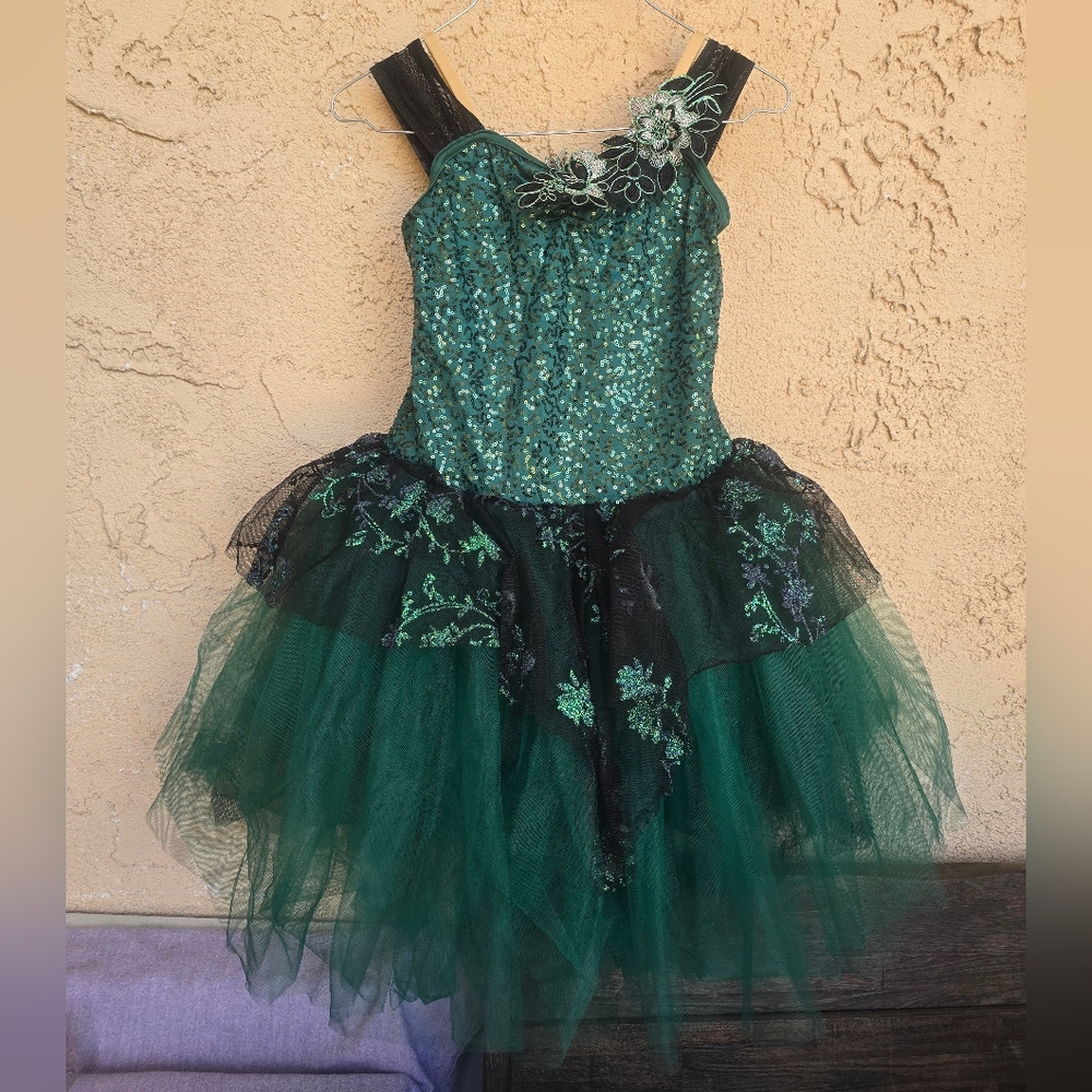 Weissman Women's Green Dance Costume Sleeveless Dress Size 10 W003